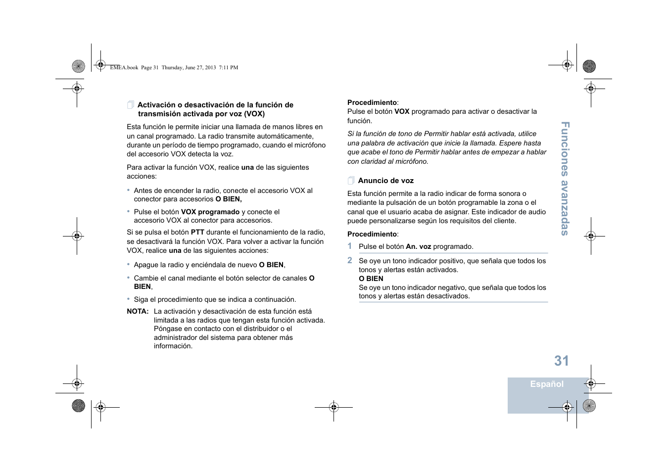 Anuncio de voz, Funciones avanzadas | Motorola DP 1400 User Manual | Page 215 / 402