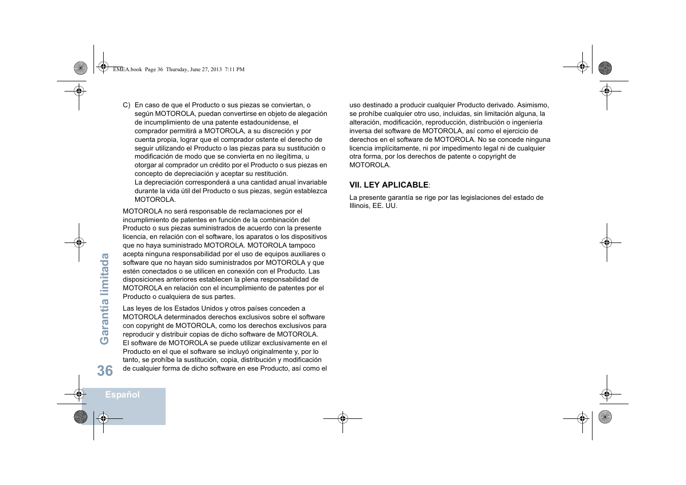 Vii. ley aplicable, Garantía limit ada | Motorola DP 1400 User Manual | Page 220 / 402