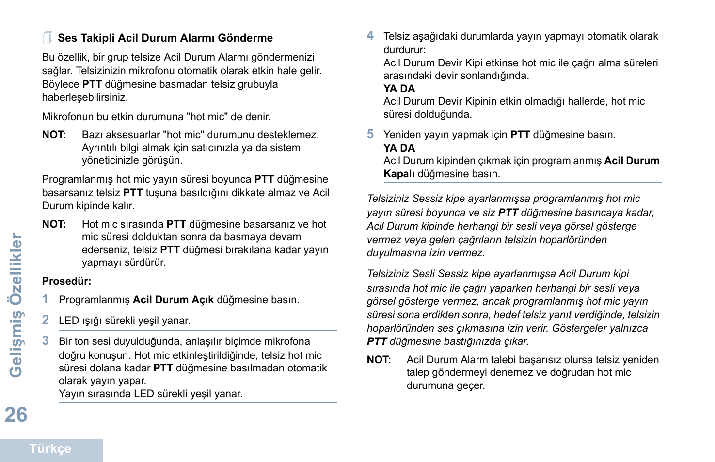 Ses takipli acil durum alarmı gönderme, Geli şmi ş özellikler | Motorola DP 1400 User Manual | Page 252 / 402