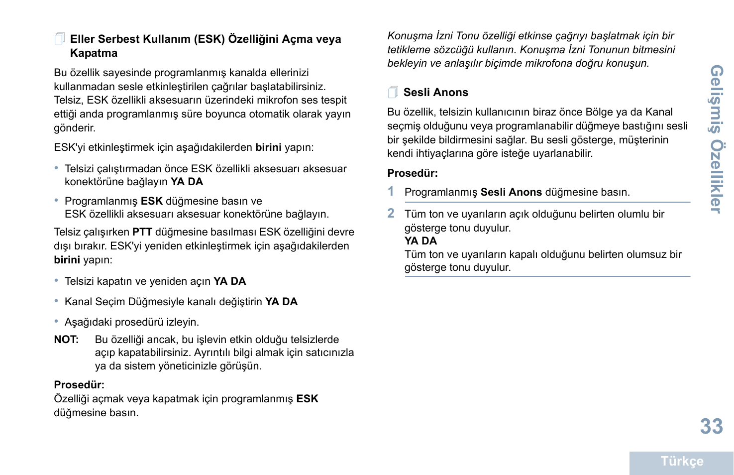 Sesli anons, Geli şmi ş özellikler | Motorola DP 1400 User Manual | Page 259 / 402