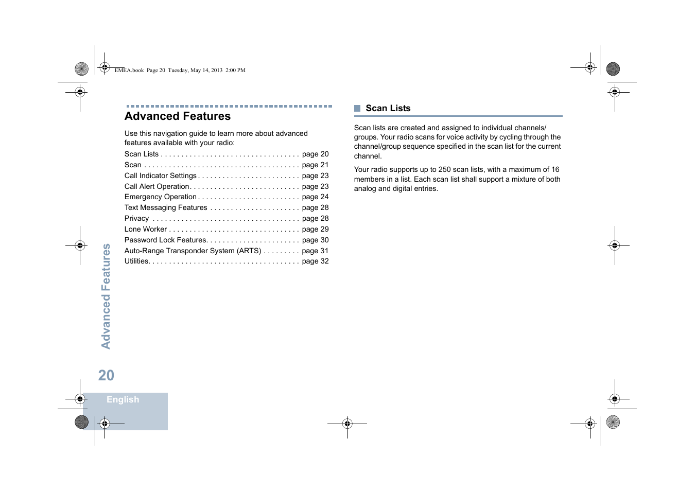 Advanced features, Scan lists | Motorola DP 1400 User Manual | Page 28 / 402