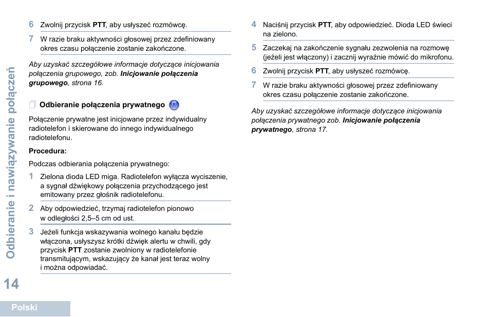 Odbieranie połączenia prywatnego | Motorola DP 1400 User Manual | Page 284 / 402