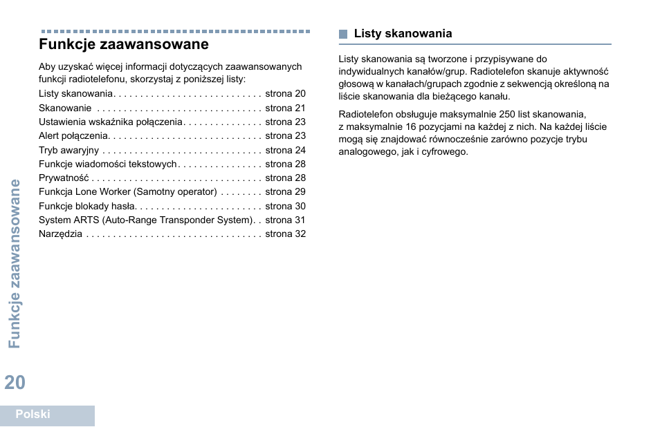 Funkcje zaawansowane, Listy skanowania | Motorola DP 1400 User Manual | Page 290 / 402