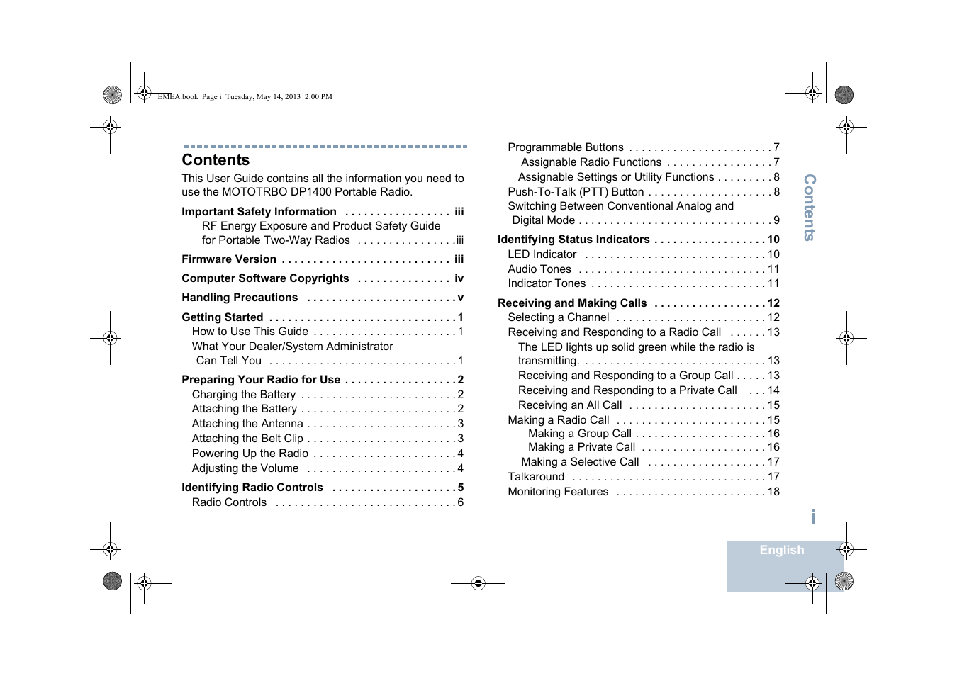 English | Motorola DP 1400 User Manual | Page 3 / 402