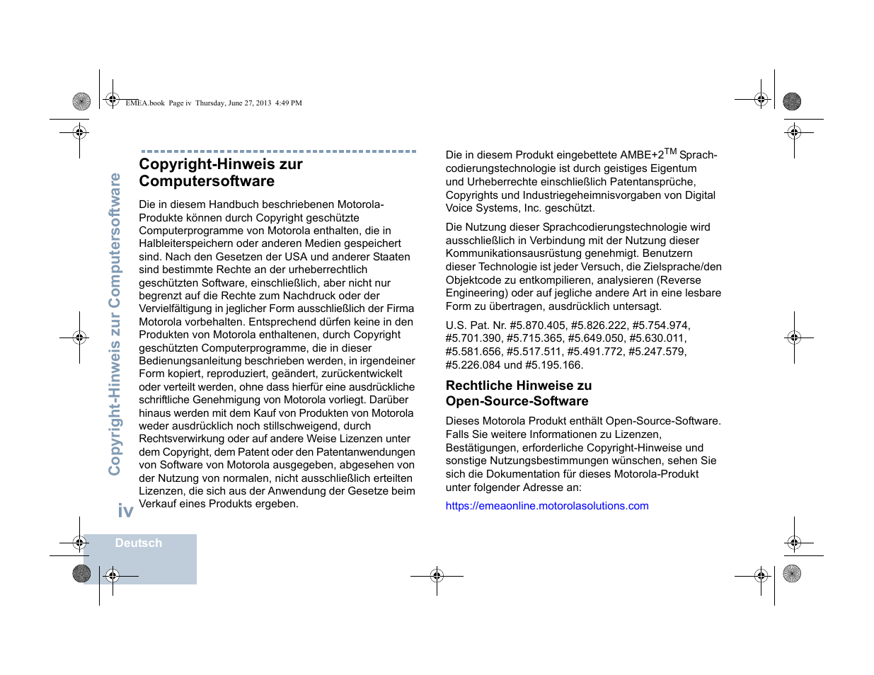 Copyright-hinweis zur computersoftware | Motorola DP 1400 User Manual | Page 50 / 402