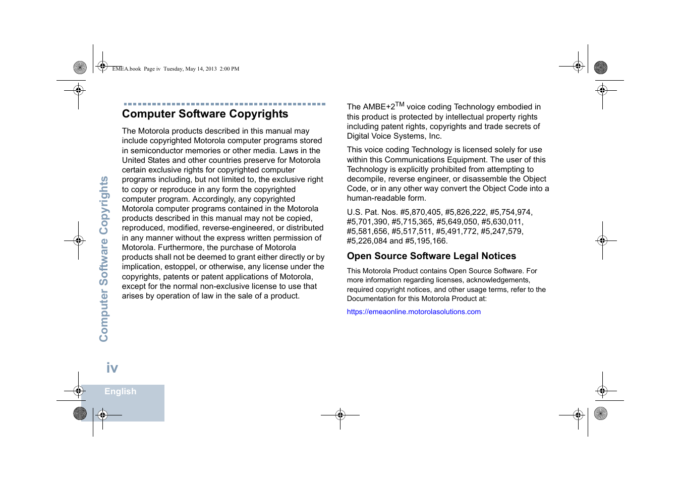 Computer software copyrights | Motorola DP 1400 User Manual | Page 6 / 402