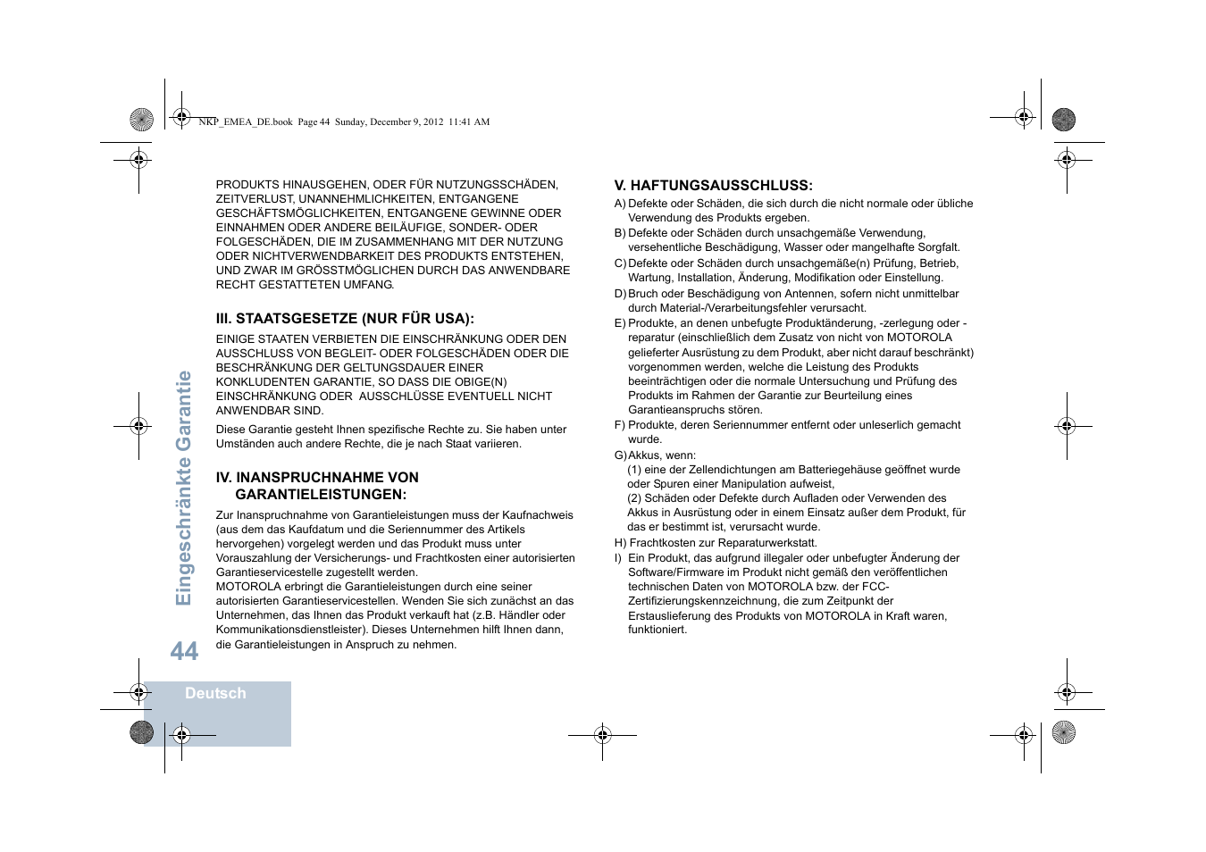 Eingeschränkte garantie | Motorola DP 2400 User Manual | Page 104 / 472