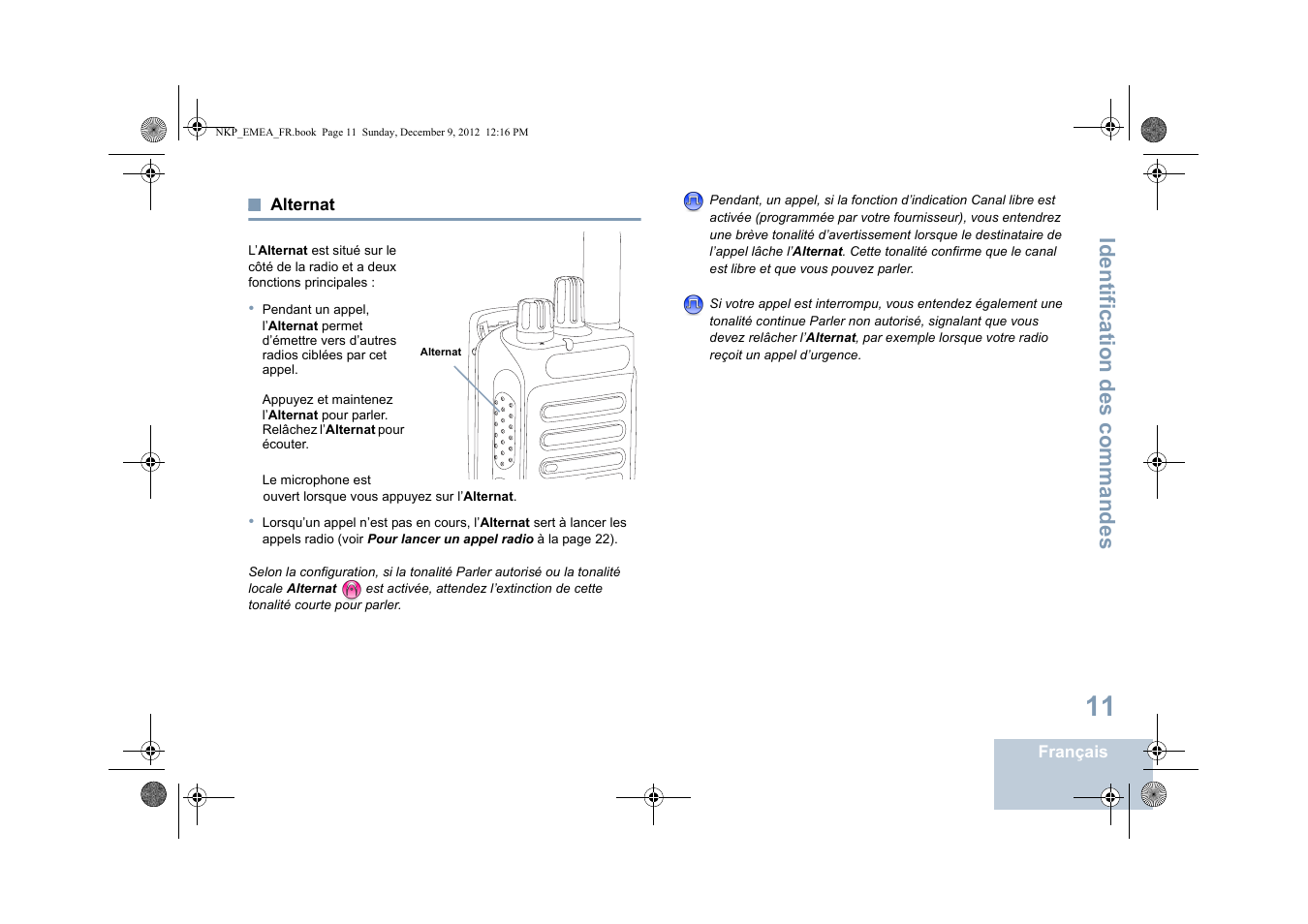 Alternat, Identification des commandes | Motorola DP 2400 User Manual | Page 123 / 472