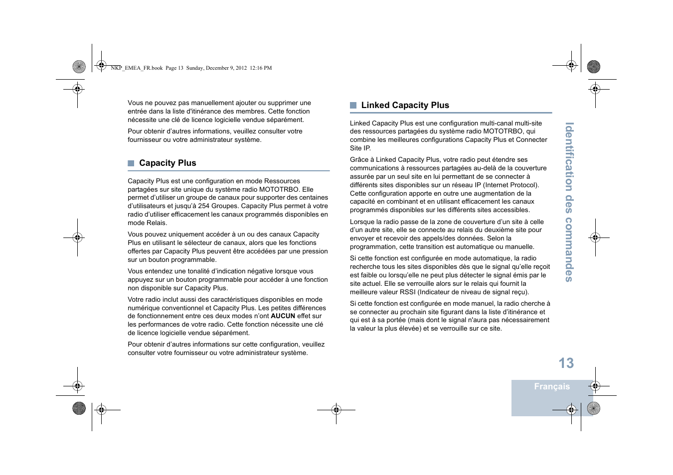 Capacity plus, Linked capacity plus, Capacity plus linked capacity plus | Identification des commandes | Motorola DP 2400 User Manual | Page 125 / 472