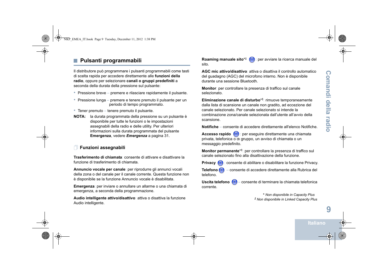 Pulsanti programmabili, Funzioni assegnabili, Comandi della radio | Motorola DP 2400 User Manual | Page 173 / 472