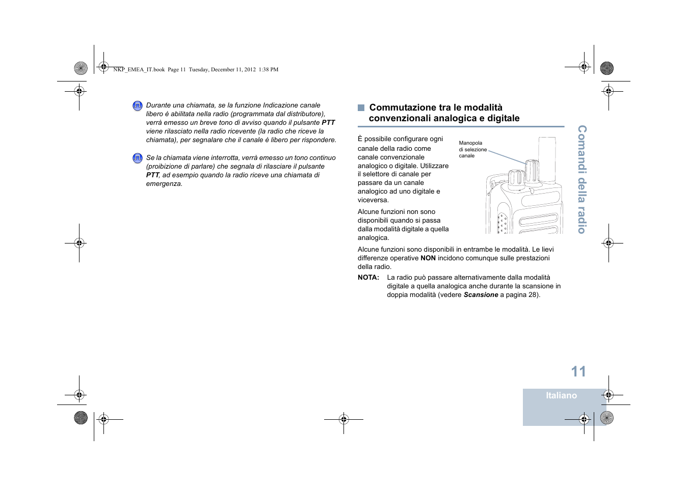 Commutazione tra le modalità convenzionali, Analogica e digitale, Comandi della radio | Motorola DP 2400 User Manual | Page 175 / 472