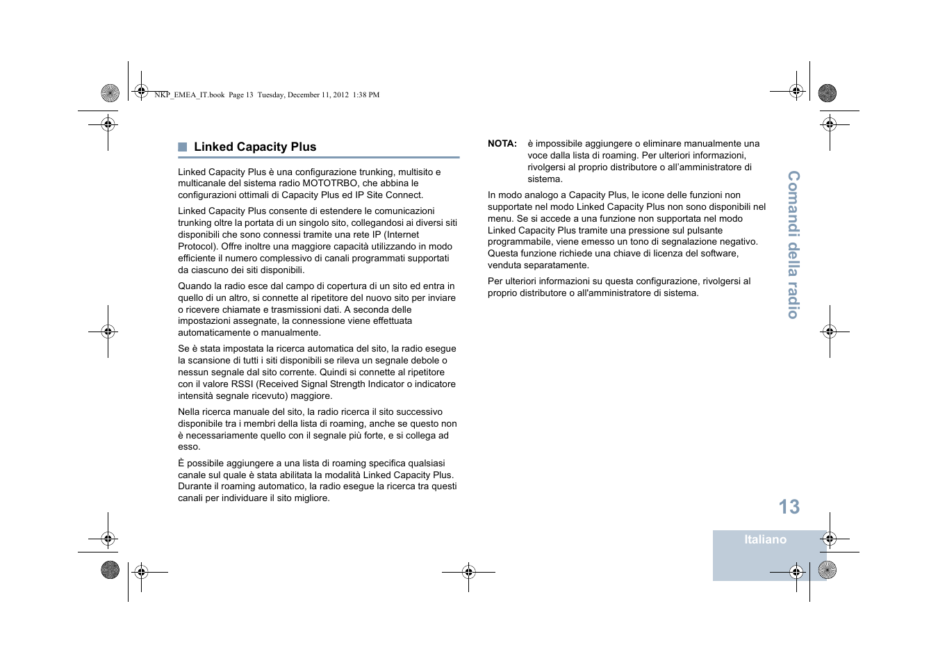 Linked capacity plus, Comandi della radio | Motorola DP 2400 User Manual | Page 177 / 472