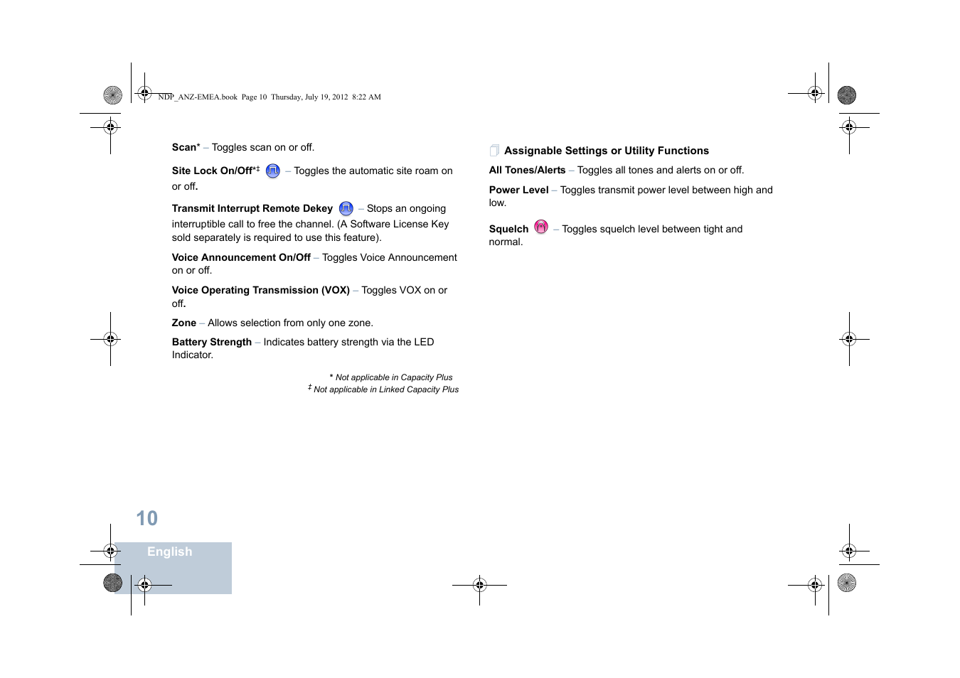 Assignable settings or utility functions | Motorola DP 2400 User Manual | Page 18 / 472