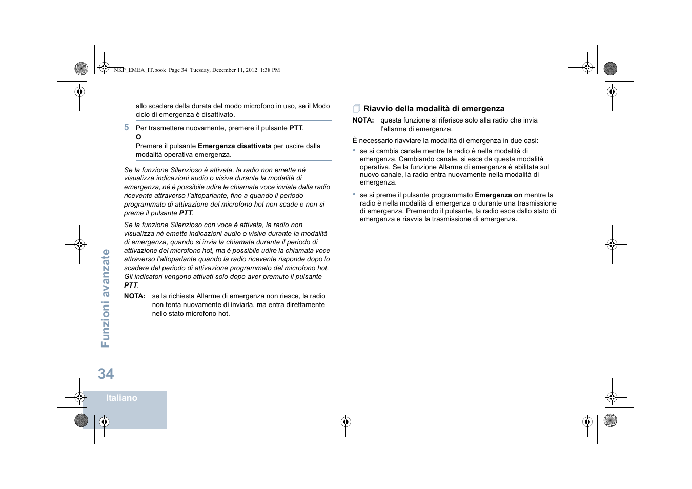 Riavvio della modalità di emergenza, Funzioni avanzate | Motorola DP 2400 User Manual | Page 198 / 472