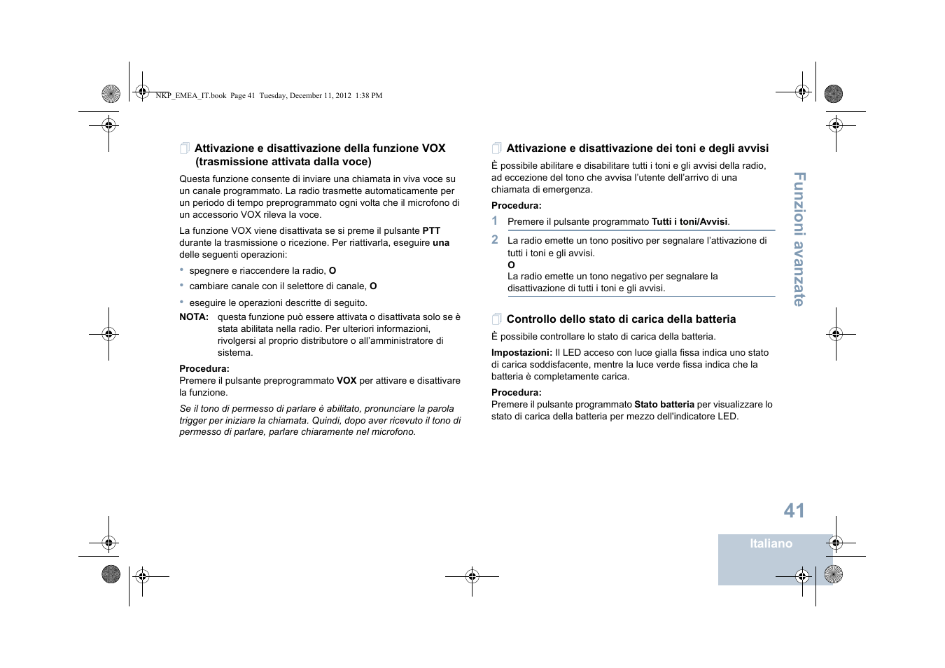 Controllo dello stato di carica della batteria, Funzioni a vanza te | Motorola DP 2400 User Manual | Page 205 / 472