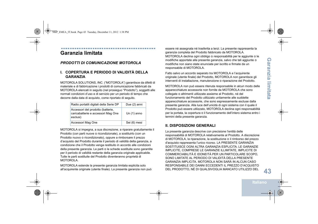 Garanzia limitata, Garanzia limit at a | Motorola DP 2400 User Manual | Page 207 / 472