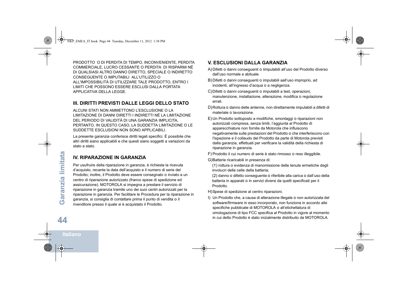 Garanzia limit at a | Motorola DP 2400 User Manual | Page 208 / 472