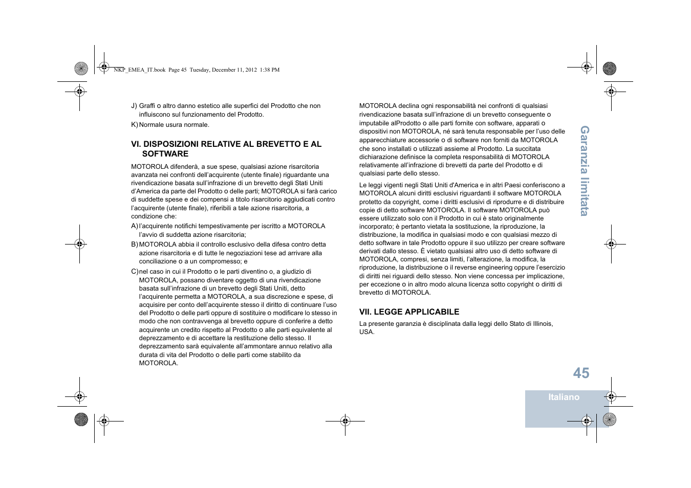 Garanzia limit at a | Motorola DP 2400 User Manual | Page 209 / 472