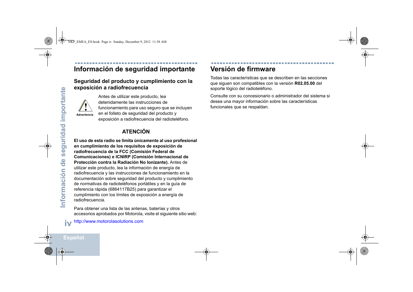 Información de seguridad importante, Versión de firmware | Motorola DP 2400 User Manual | Page 214 / 472