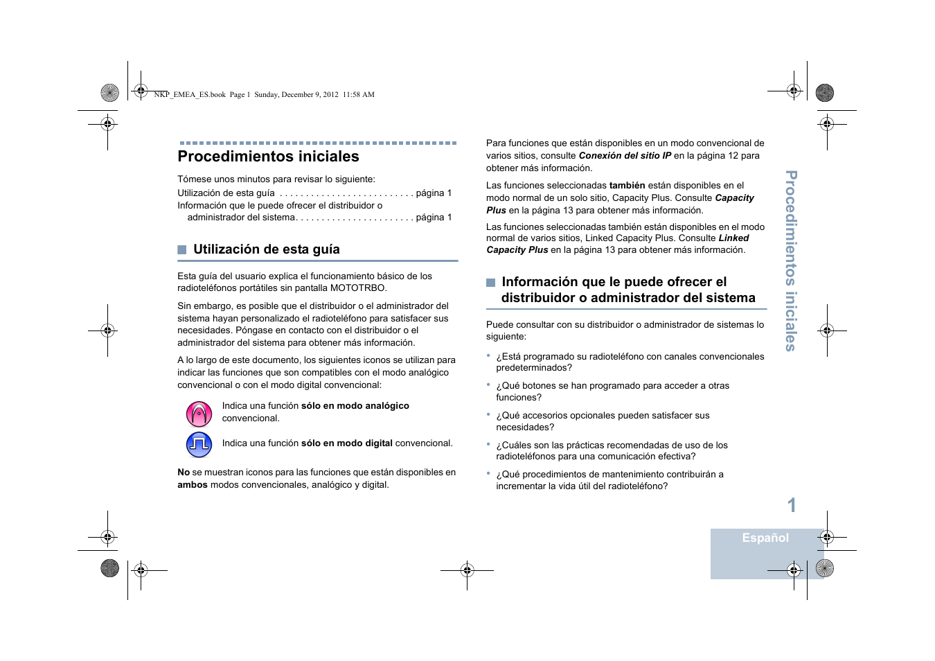 Procedimientos iniciales, Utilización de esta guía, Administrador del sistema | Motorola DP 2400 User Manual | Page 217 / 472