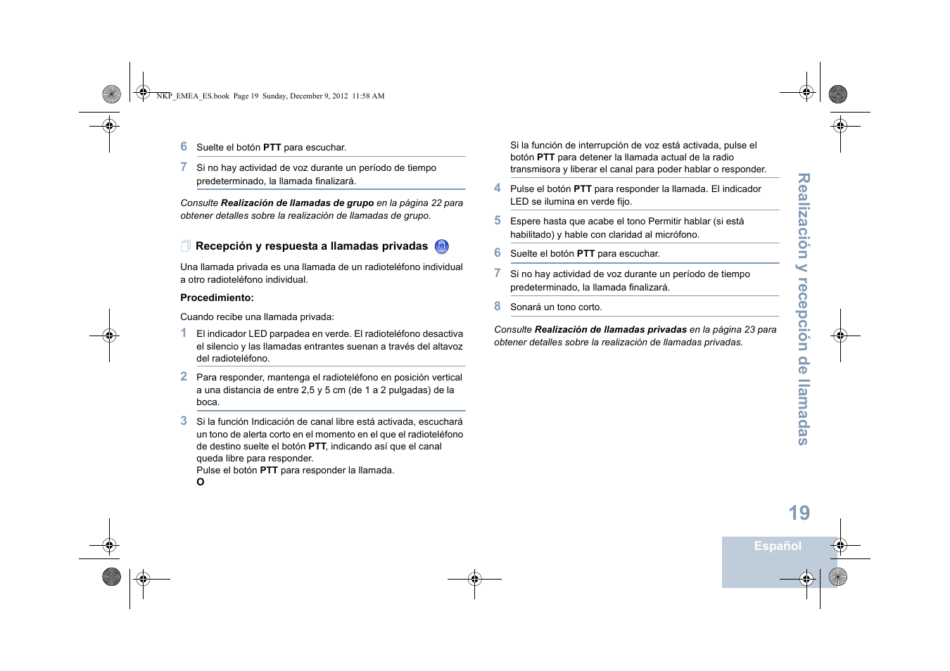 Recepción y respuesta a llamadas privadas, Realización y rece pción de llamadas | Motorola DP 2400 User Manual | Page 235 / 472