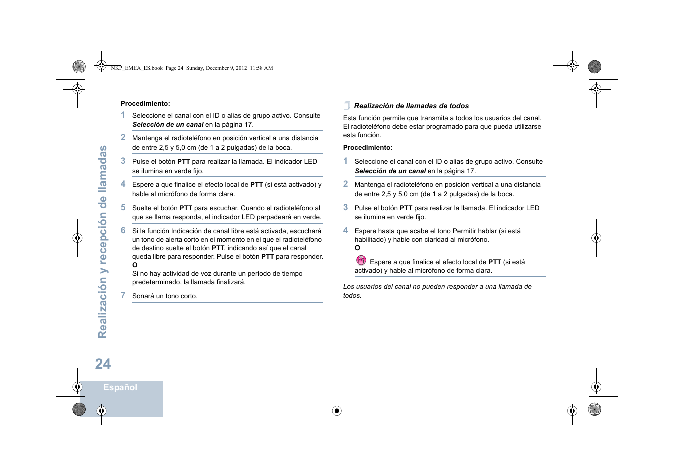 Realización de llamadas de todos, Realización y rece pción de llamadas | Motorola DP 2400 User Manual | Page 240 / 472