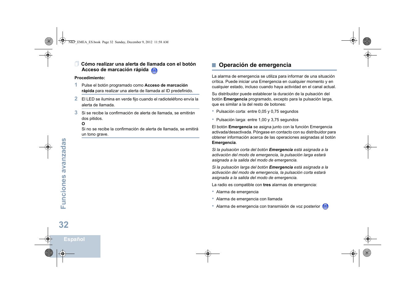 Operación de emergencia, Funciones avanzadas | Motorola DP 2400 User Manual | Page 248 / 472