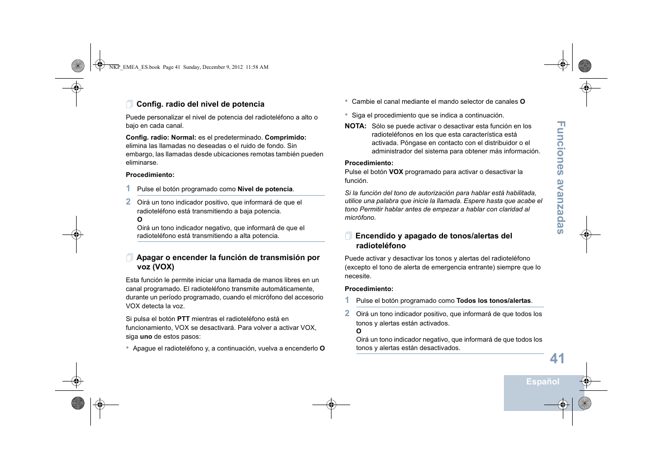 Config. radio del nivel de potencia, Funciones avanzadas | Motorola DP 2400 User Manual | Page 257 / 472