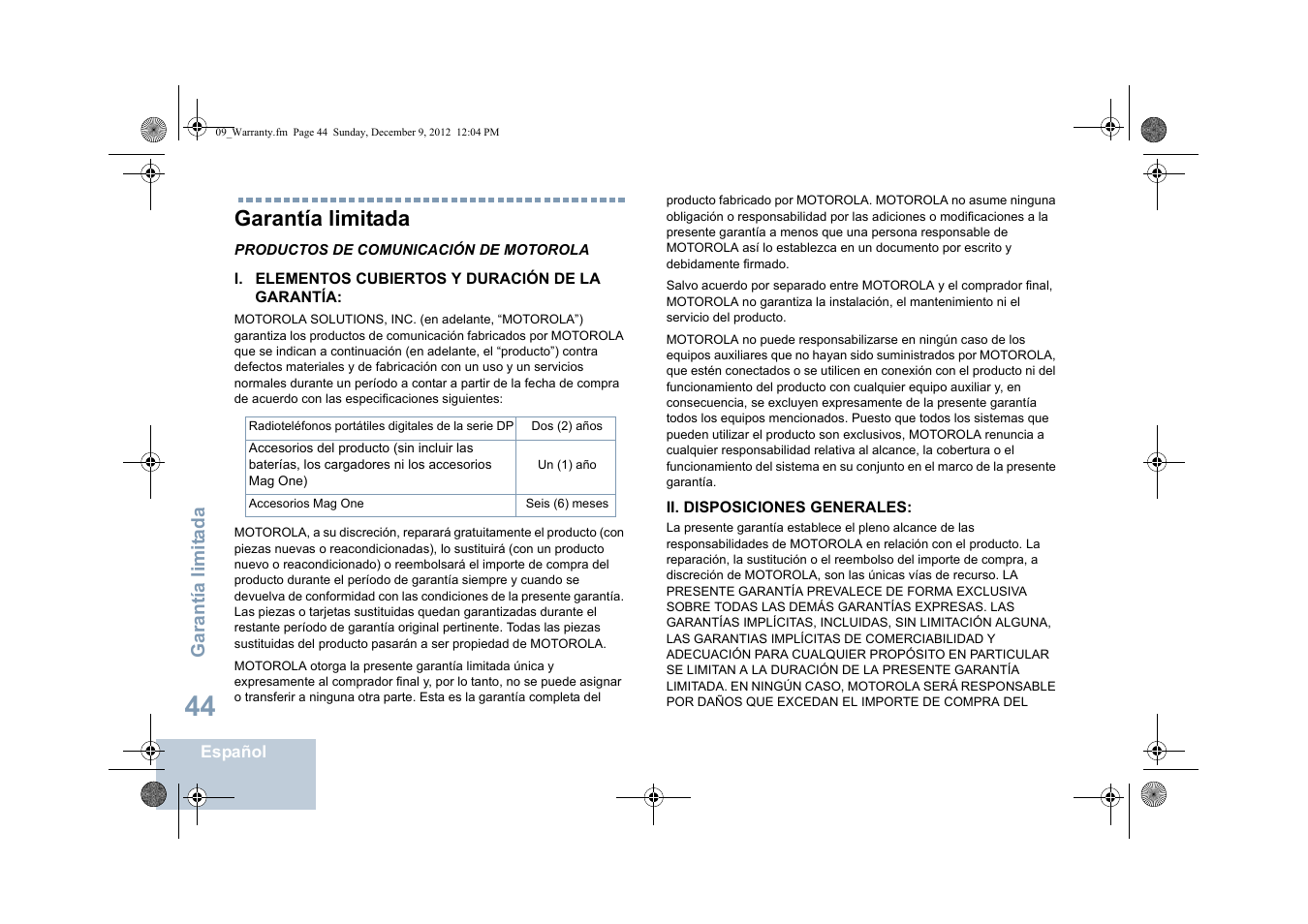 Garantía limitada | Motorola DP 2400 User Manual | Page 260 / 472