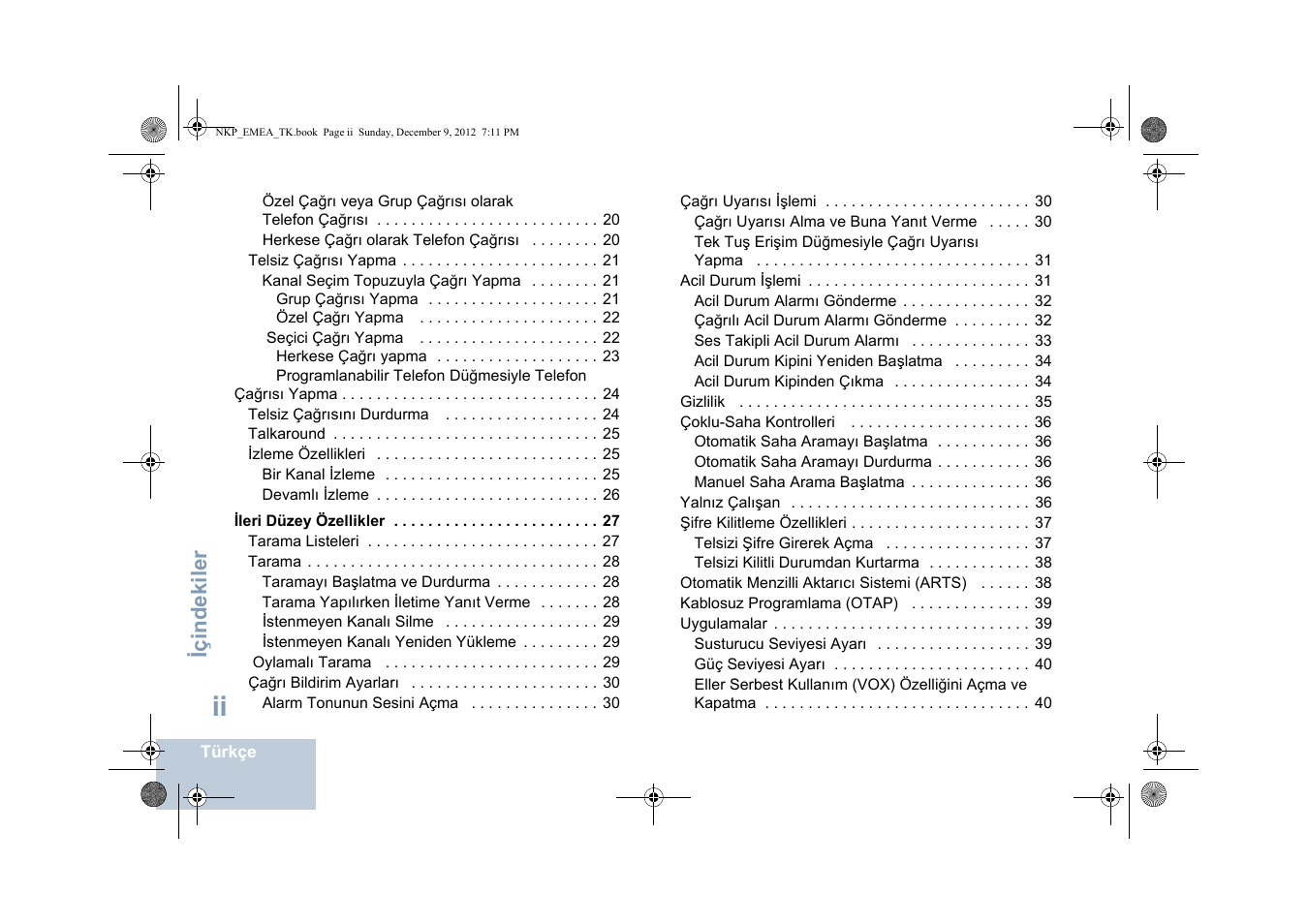 Ileri düzey özellikler 27, Içindekiler | Motorola DP 2400 User Manual | Page 264 / 472