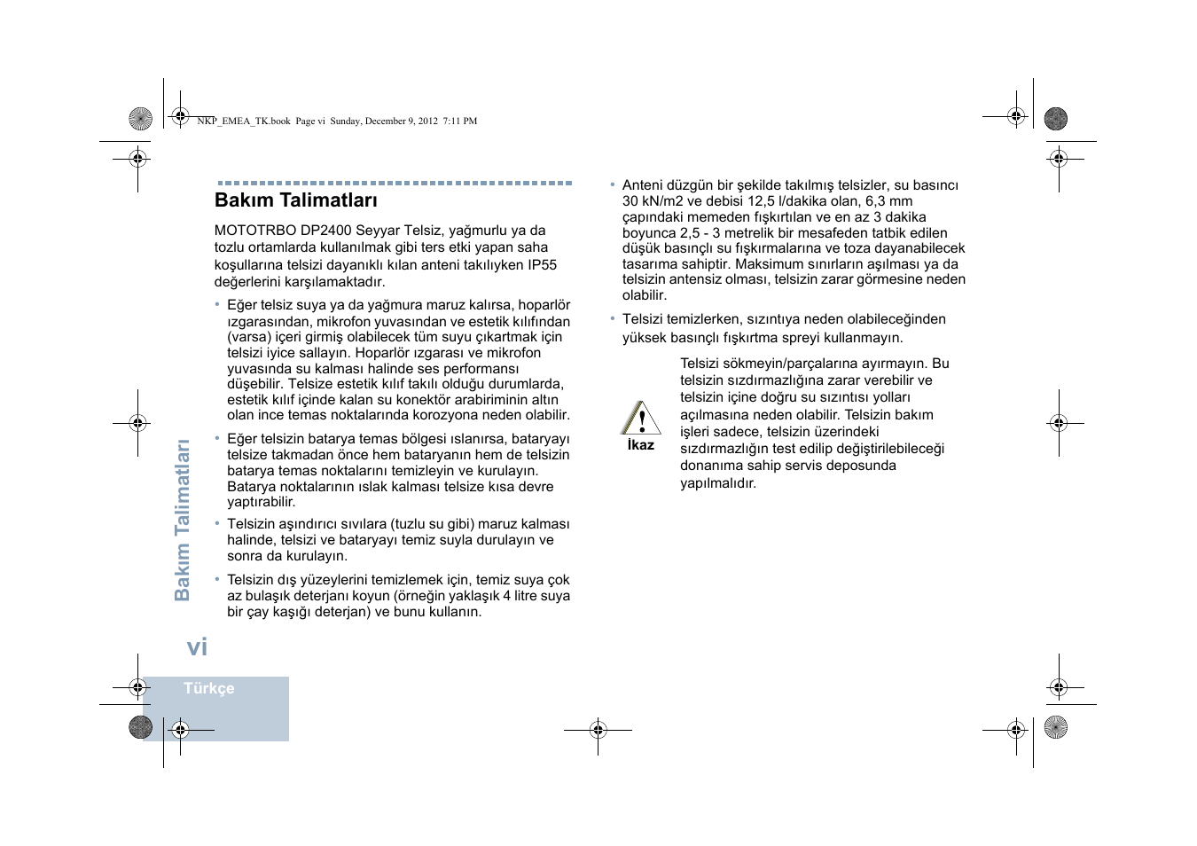 Bakım talimatları | Motorola DP 2400 User Manual | Page 268 / 472