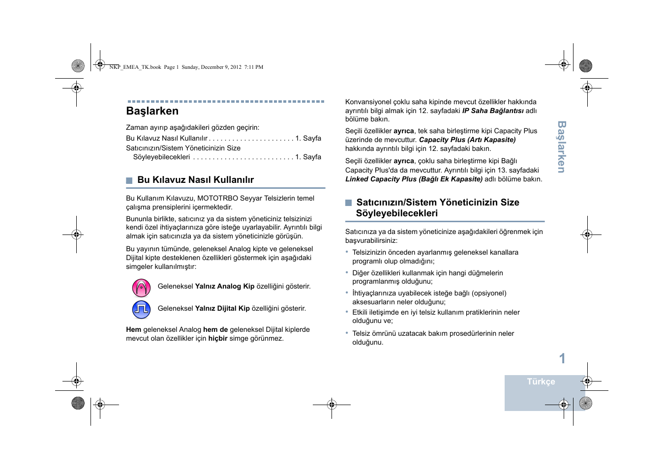 Başlarken, Bu kılavuz nasıl kullanılır, Ba şlarken | Motorola DP 2400 User Manual | Page 269 / 472