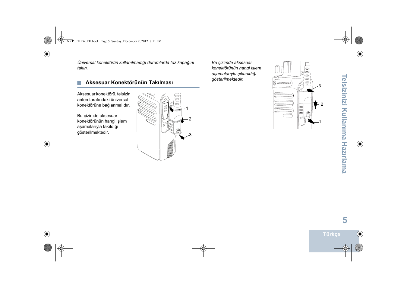 Aksesuar konektörünün takılması, Sayfa | Motorola DP 2400 User Manual | Page 273 / 472