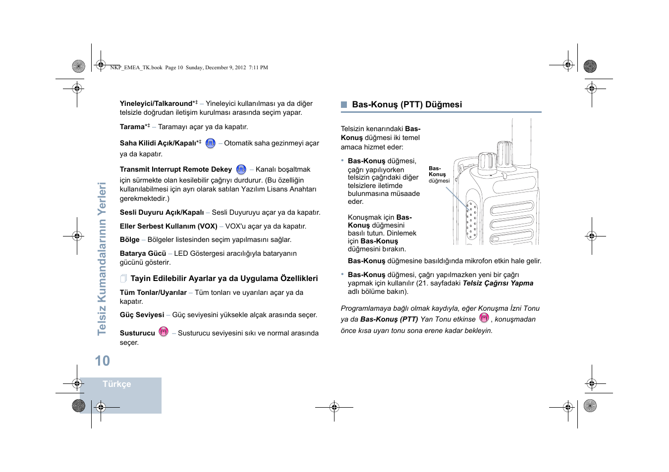 Bas-konuş (ptt) düğmesi, Sayfa, Te lsiz kumandalar ın ın y erleri | Motorola DP 2400 User Manual | Page 278 / 472