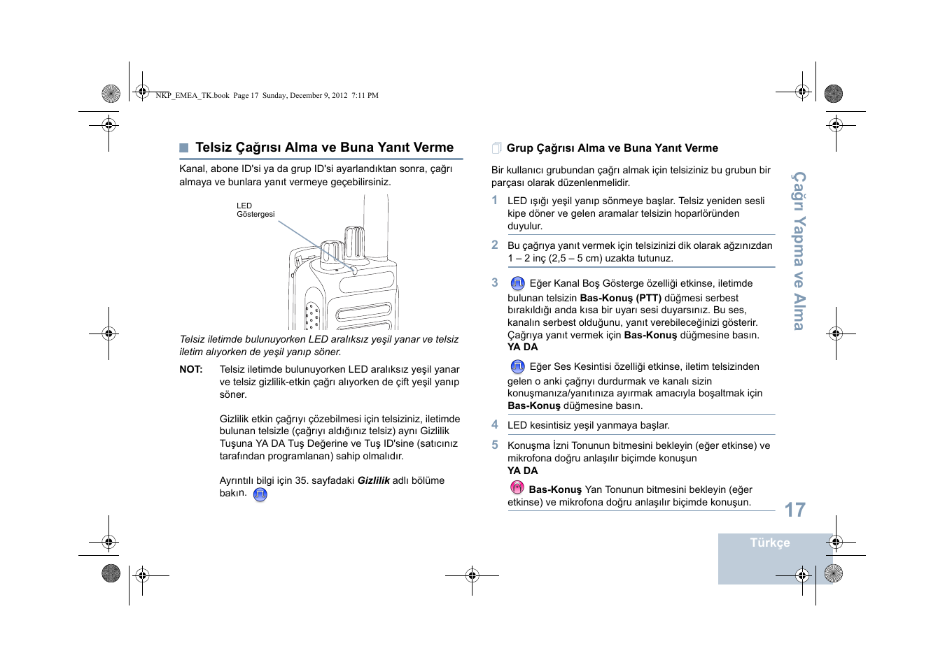 Telsiz çağrısı alma ve buna yanıt verme, Grup çağrısı alma ve buna yanıt verme, Sayfa | Motorola DP 2400 User Manual | Page 285 / 472