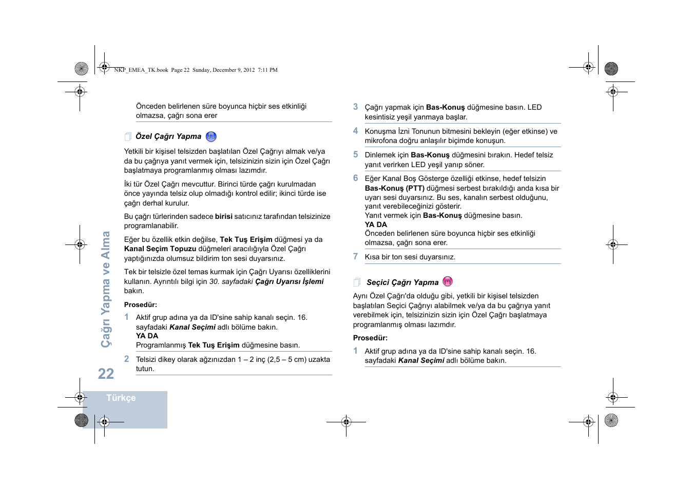 Özel çağrı yapma, Seçici çağrı yapma | Motorola DP 2400 User Manual | Page 290 / 472