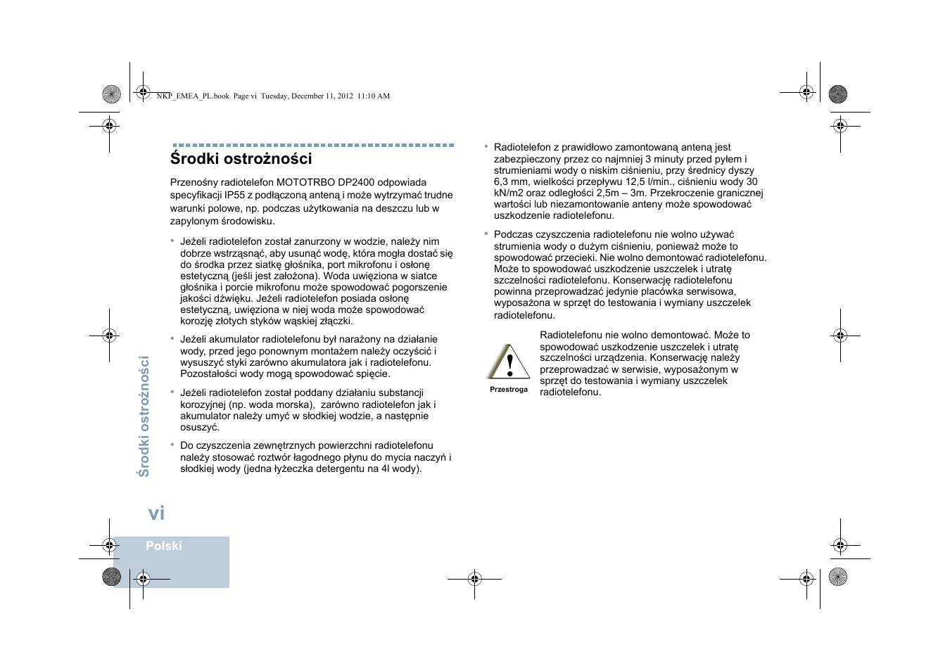 Środki ostrożności | Motorola DP 2400 User Manual | Page 320 / 472