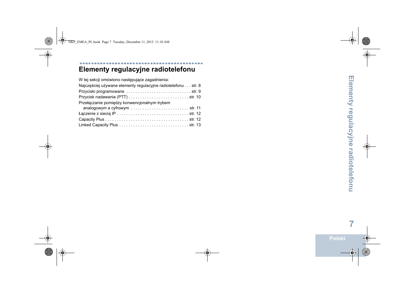 Elementy regulacyjne radiotelefonu | Motorola DP 2400 User Manual | Page 327 / 472