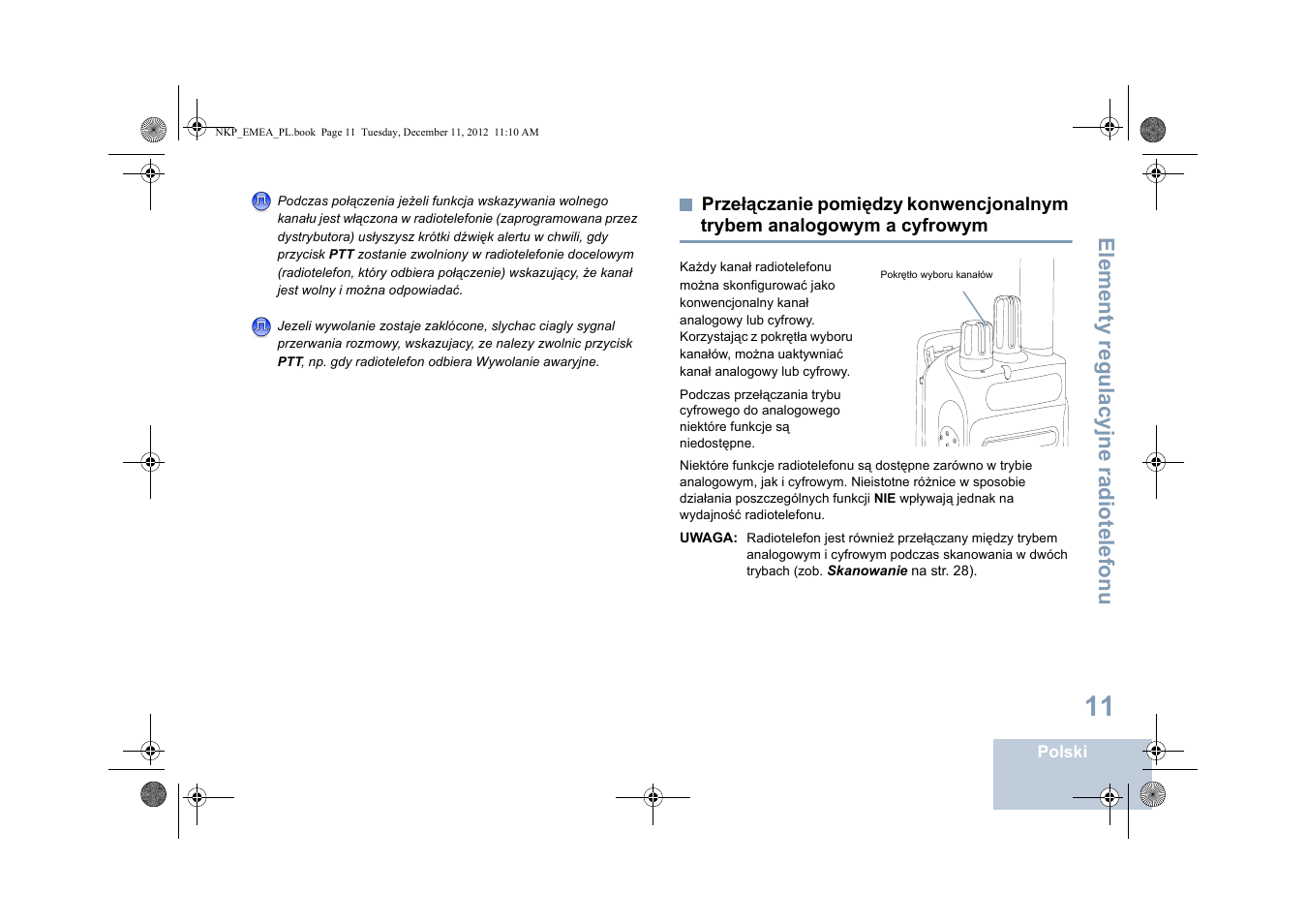 Przełączanie pomiędzy konwencjonalnym trybem, Analogowym a cyfrowym, Elementy regulacyjne radiotelefonu | Motorola DP 2400 User Manual | Page 331 / 472