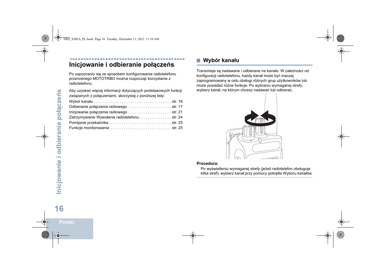 Inicjowanie i odbieranie połączeńs, Wybór kanału | Motorola DP 2400 User Manual | Page 336 / 472