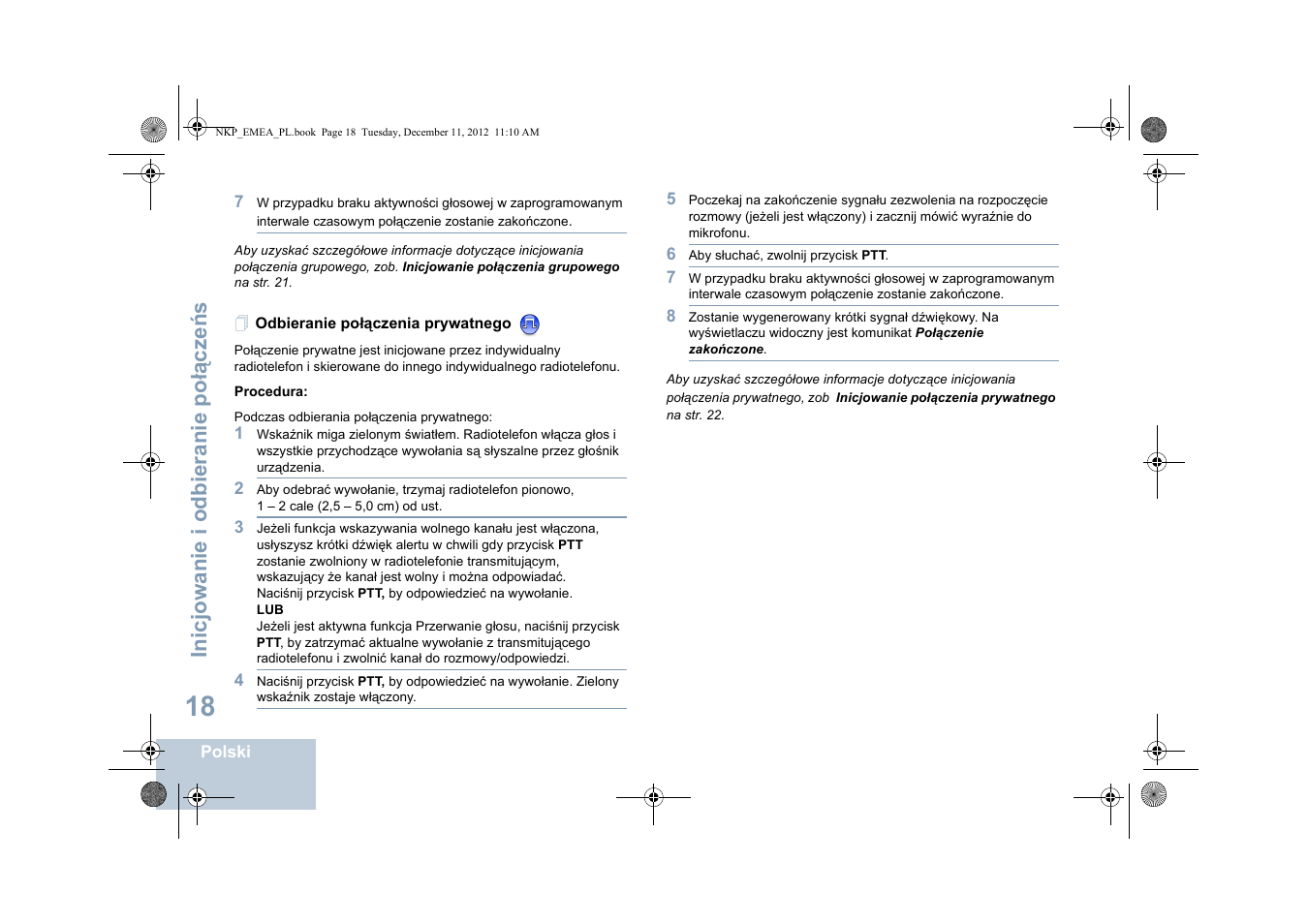 Odbieranie połączenia prywatnego, Inicjowanie i odbieranie po łą cze ń s | Motorola DP 2400 User Manual | Page 338 / 472