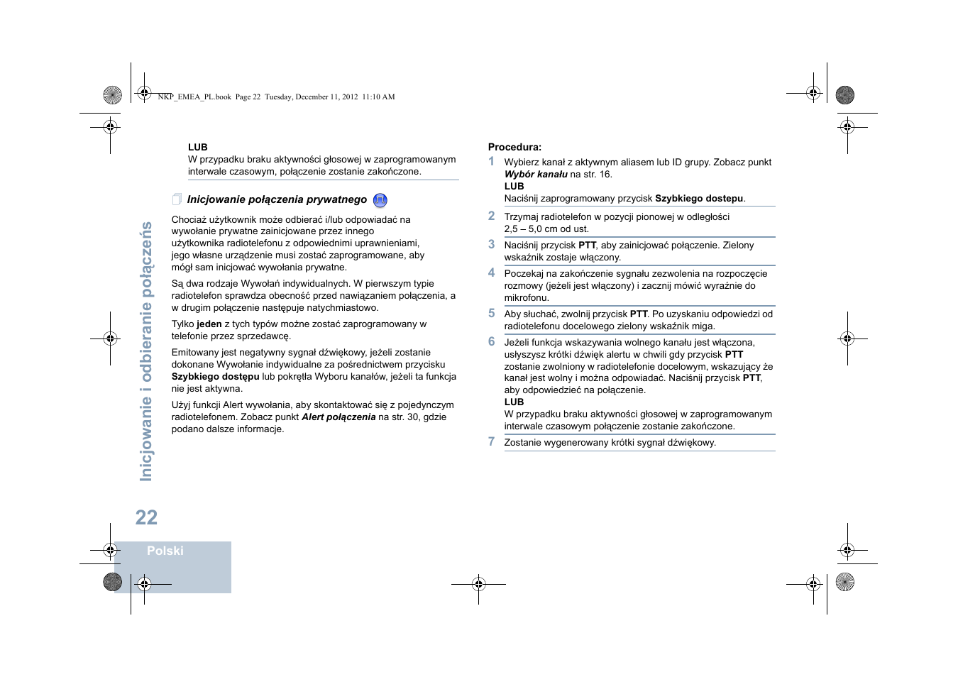 Inicjowanie połączenia prywatnego, Inicjowanie i odbieranie po łą cze ń s | Motorola DP 2400 User Manual | Page 342 / 472