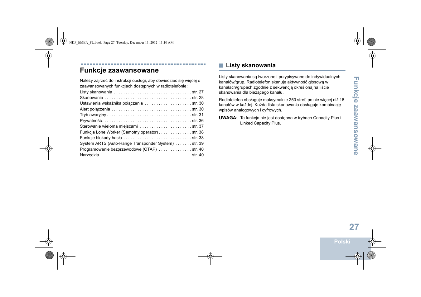 Funkcje zaawansowane, Listy skanowania | Motorola DP 2400 User Manual | Page 347 / 472