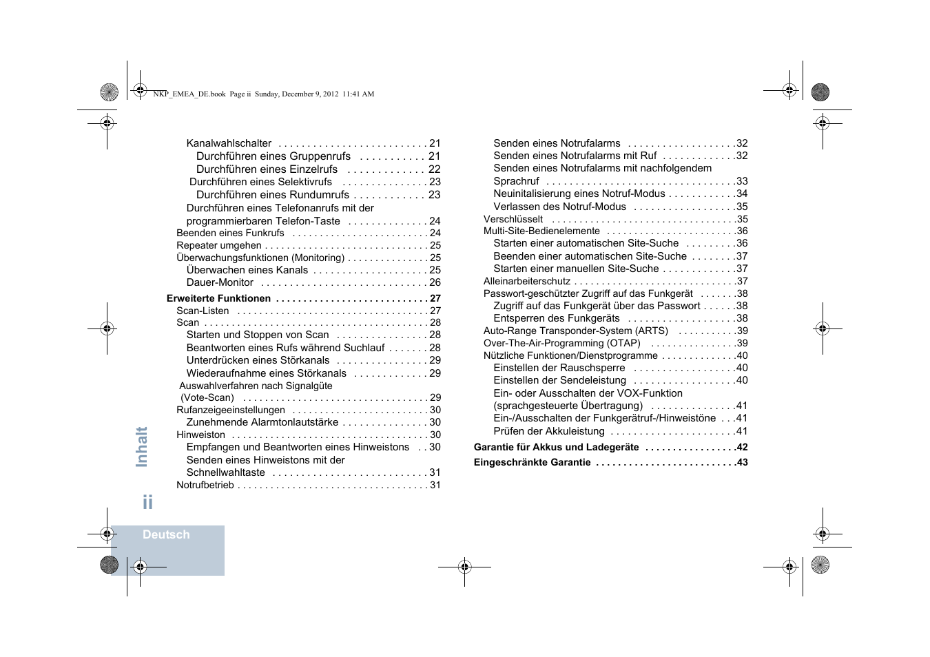 Inhalt | Motorola DP 2400 User Manual | Page 56 / 472