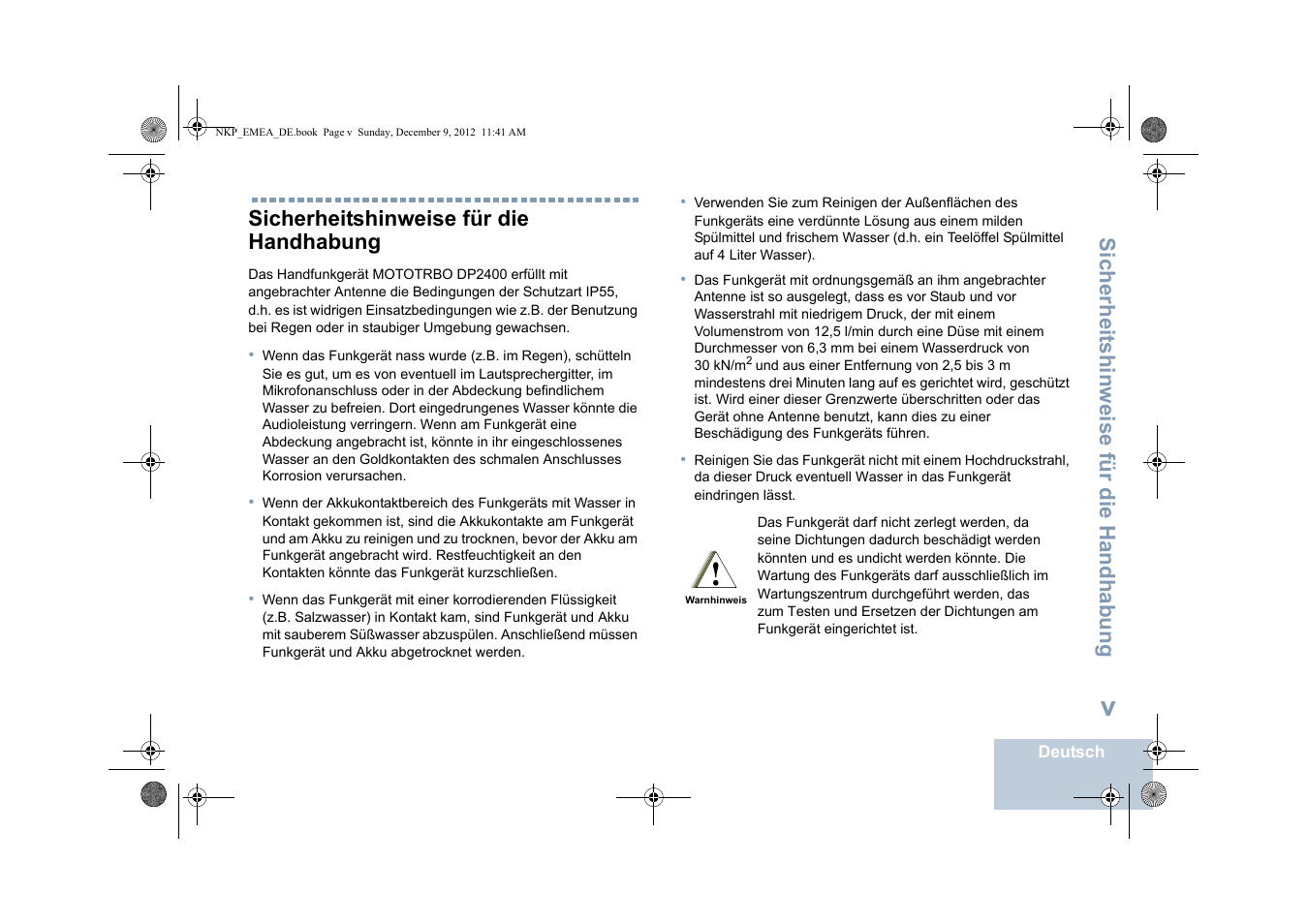 Sicherheitshinweise für die handhabung | Motorola DP 2400 User Manual | Page 59 / 472