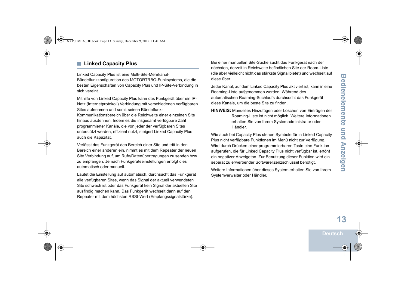 Linked capacity plus, F seite 13, Seite 13 | Bedienelemente und anzeigen | Motorola DP 2400 User Manual | Page 73 / 472