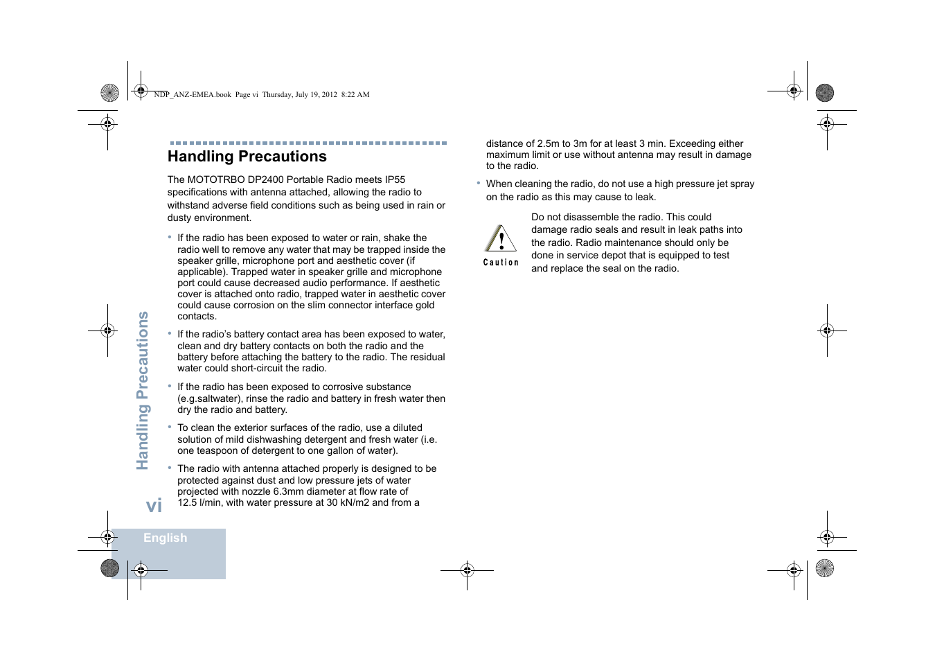 Handling precautions | Motorola DP 2400 User Manual | Page 8 / 472