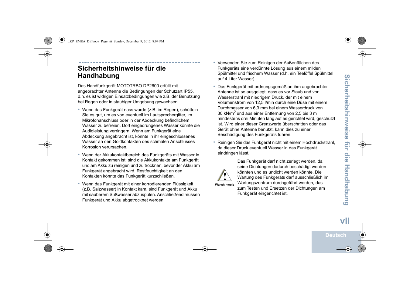 Sicherheitshinweise für die handhabung | Motorola DP 2600 User Manual | Page 105 / 900