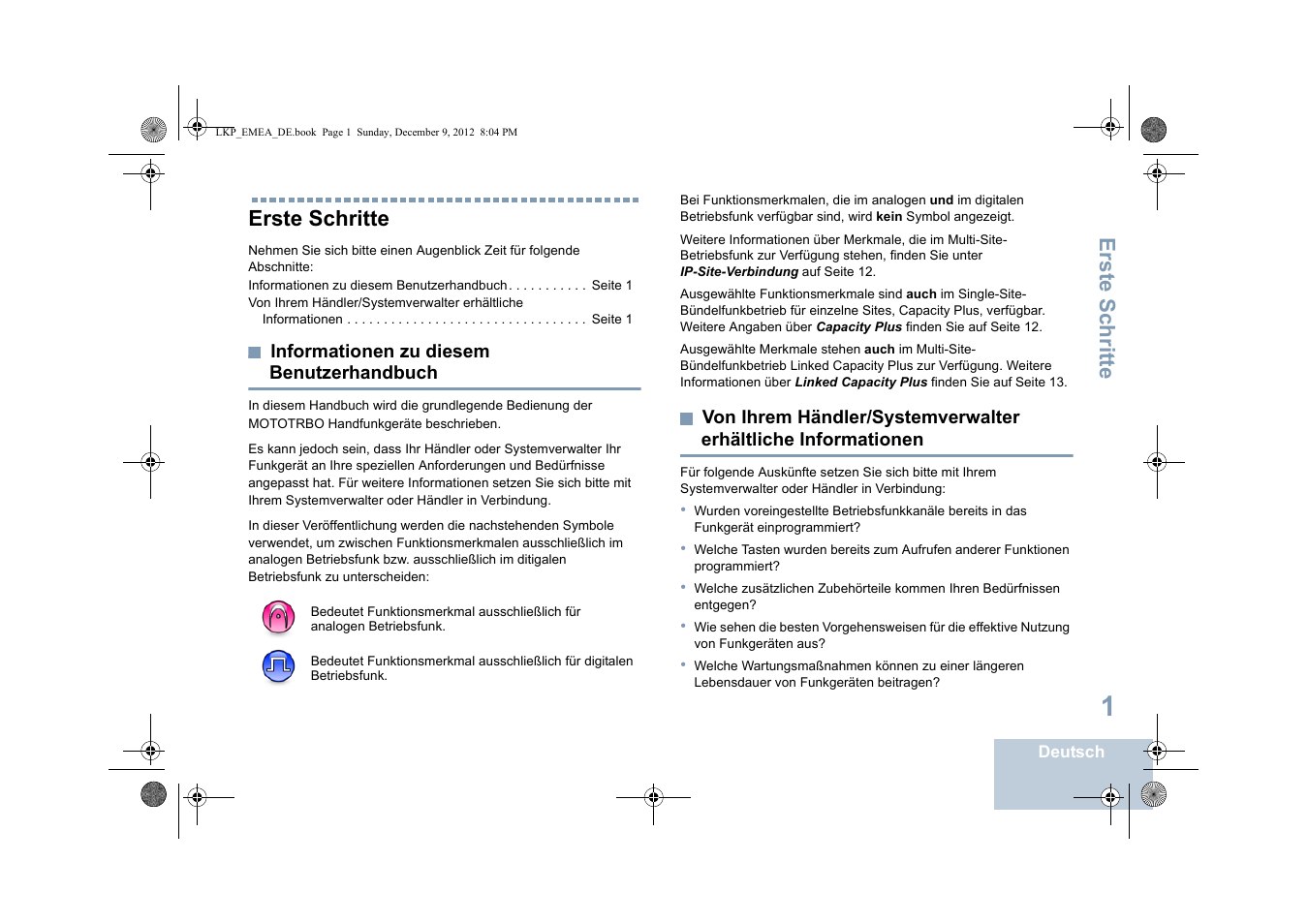 Erste schritte, Informationen zu diesem benutzerhandbuch, Informationen | Motorola DP 2600 User Manual | Page 107 / 900