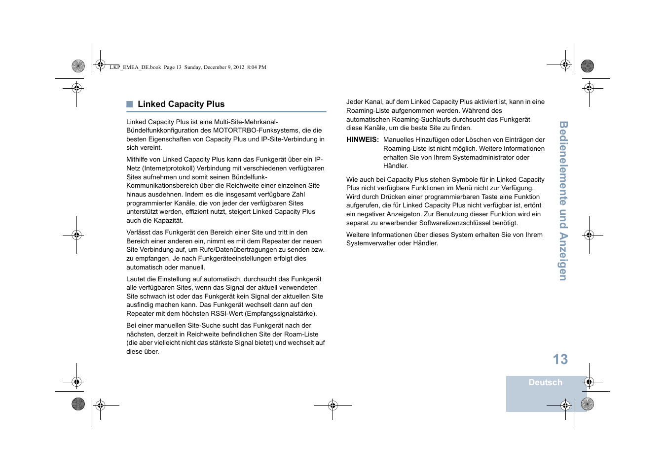 Linked capacity plus, F seite 13, Seite 13 | Bedienelemente und anzeigen | Motorola DP 2600 User Manual | Page 119 / 900